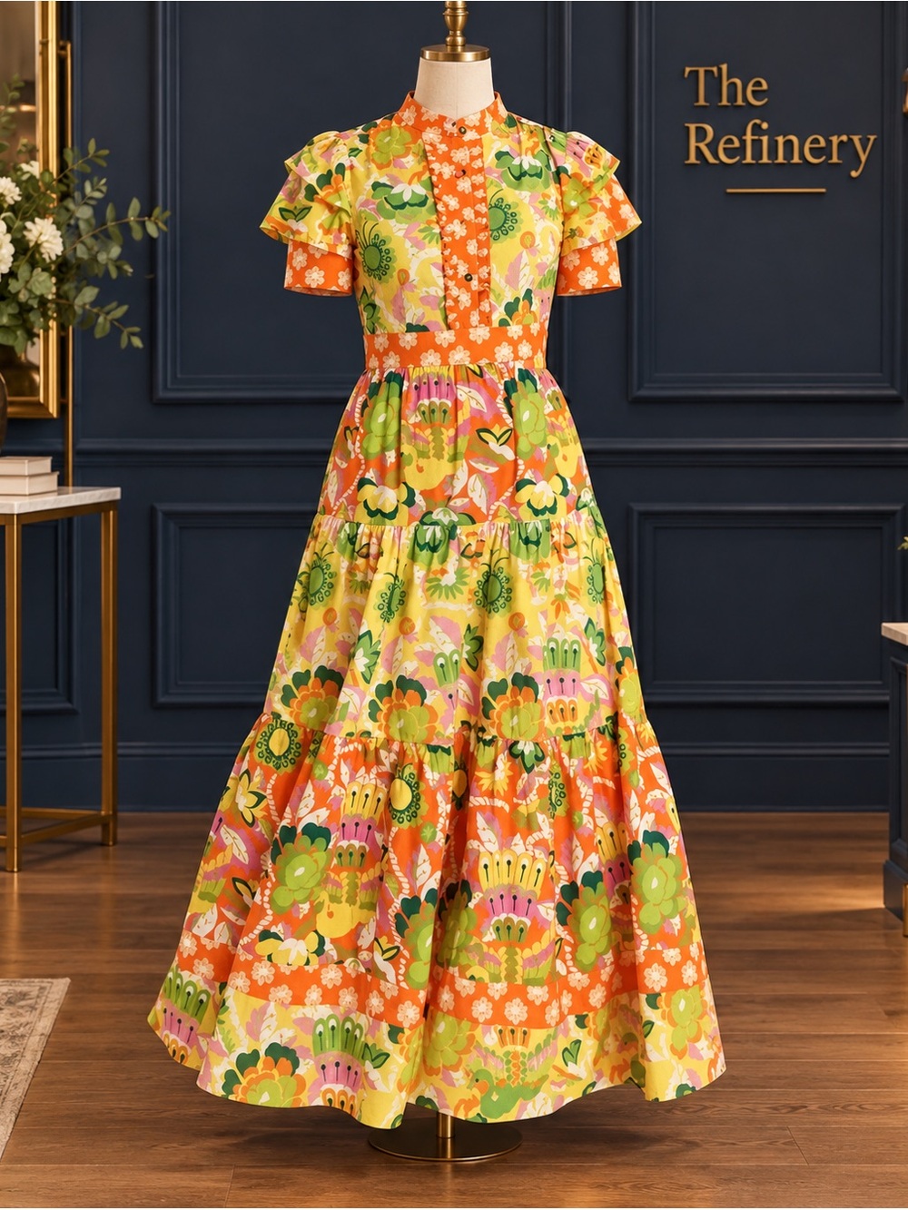 NWT! CK BRADLEY Annabelle Falconer Yellow Tiered Maxi Dress $378